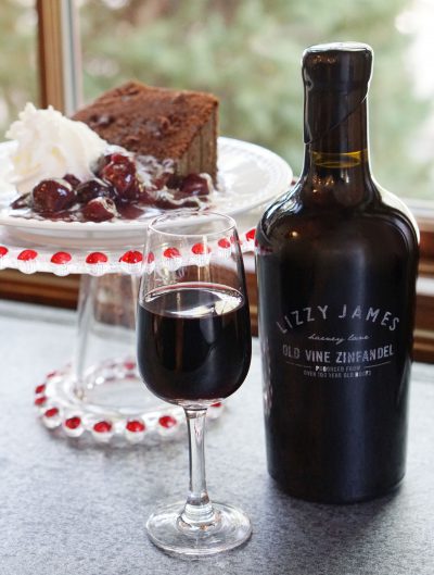 Lizzy James Port bottle glass with chocolate cake